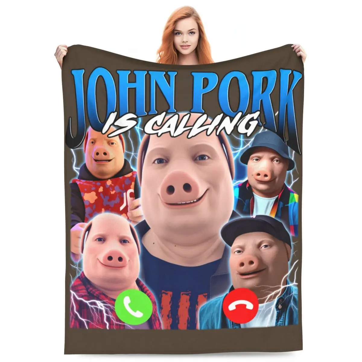 Custom John Pork Is Calling Blanket Warm Fleece Soft Flannel Funny Pig Throw Blankets for Bedding Sofa Car Autumn