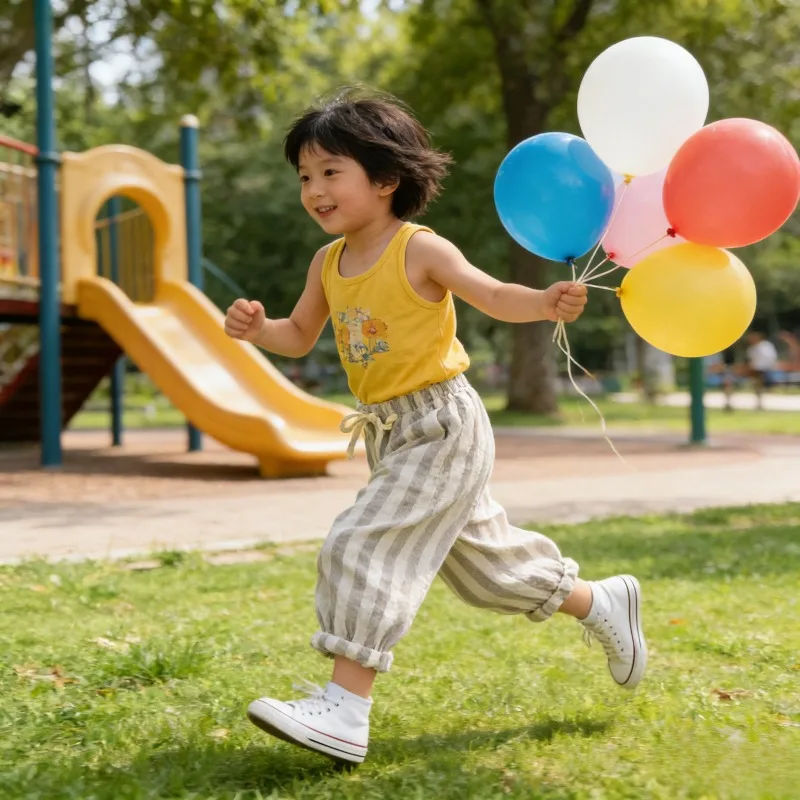 أطفال الصيف السراويل الفتيان الفتيات القطن مرونة الخصر مخطط فضفاض طويل عارضة الرباط السراويل #1