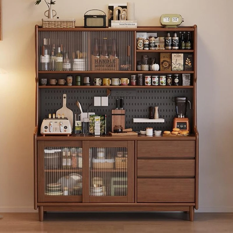 

Modern solid wood dining side cabinet integrated against the wall, restaurant storage, home tea, kitchen locker, black walnut
