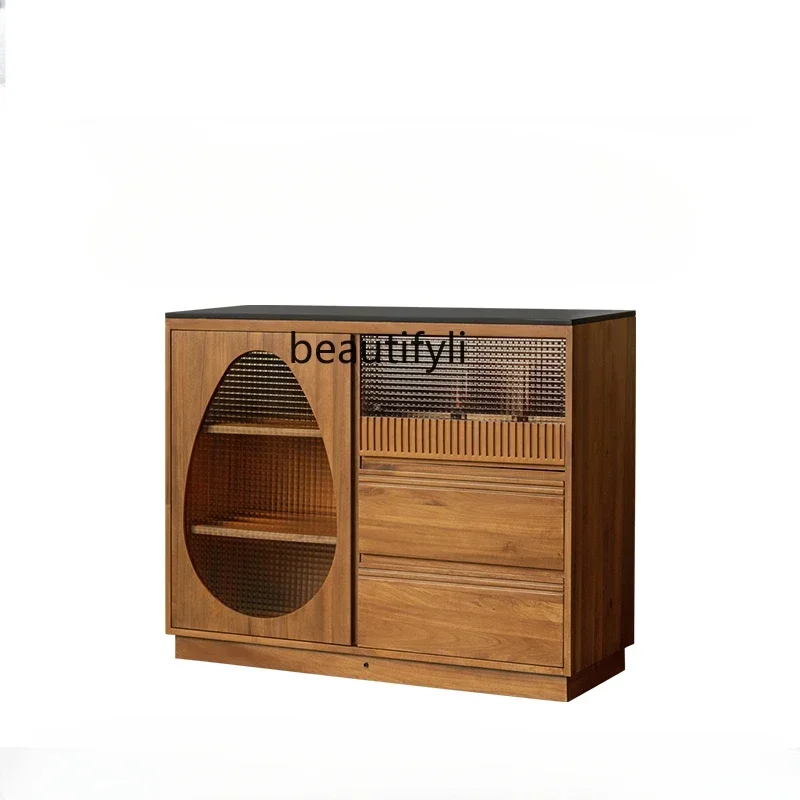 K185 Solid Wood Kitchen Island Bar Cabinet Stone Plate Living Room Retro Dining Room Locker Kitchen Island Kitchen Counter