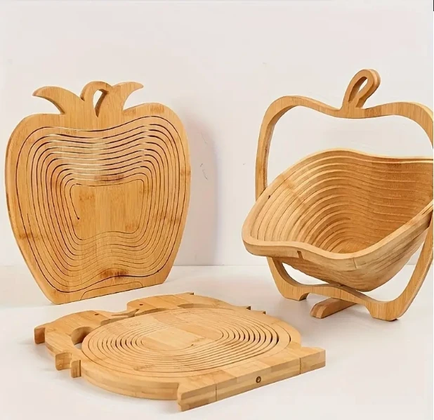 

Foldable Fruit Basket Portable Bamboos Creative Snack Plate For Christmas Party Eco-Friendly Food Storage Organizer Kitchen Tool