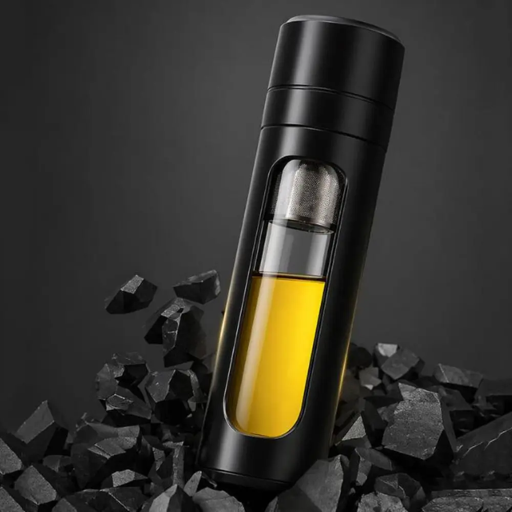 Anti-Scald Glass Water Bottle Leak-proof One Click Opening Tea Separation Cup Large Capacity with Tea Filter Drinking Bottle