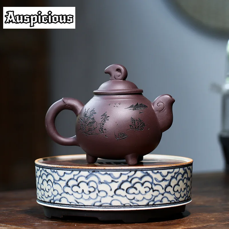 330ml Authentic Yixing Raw Ore Purple Mud Sanyang Kaitai Zisha Teapot Handmade Household Chinese Kung Fu Tea Set Customized Gift