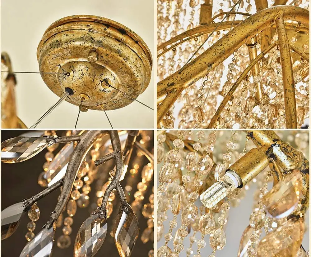 

Vintage Crystal Chandelier Luxury Brass Branches Pendant Light For Living Dining Room Staircase Loft Crystal Hanging Chandeliers