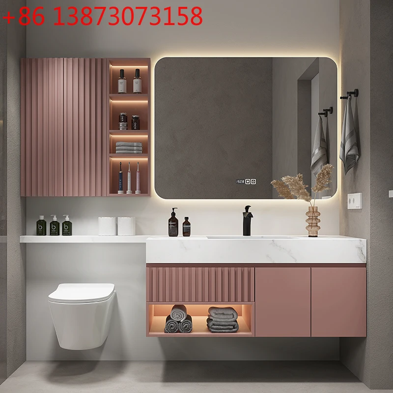 56Light Luxury Bathroom Cabinet Combination Extended Stone Plate Bathroom Cabinet Bathroom Wash Basin Integrated Mirror