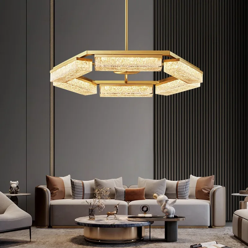 All-copper light luxury living room pendant lamp, postmodern grand luxury lamp, minimalist Nordic bedroom lighting dining