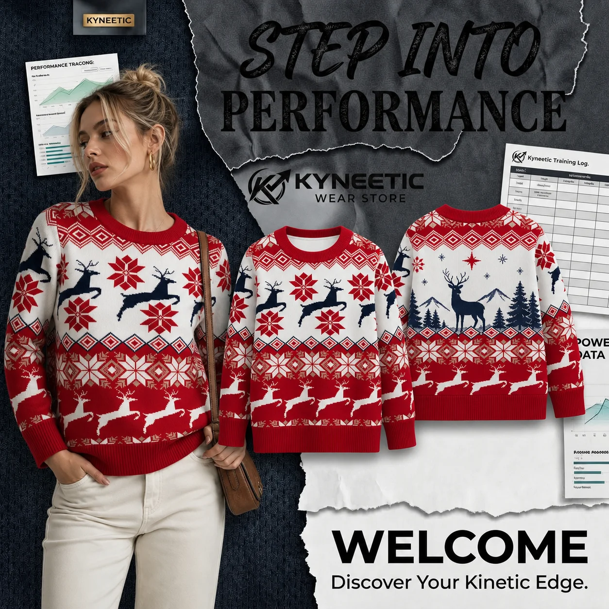 Sudadera de cuello redondo con estampado de renos y copos de nieve, estilo vintage, de la marca Fair Isle, para padres e hijos, ideal para fiestas navideñas de invierno, con diseños a juego.