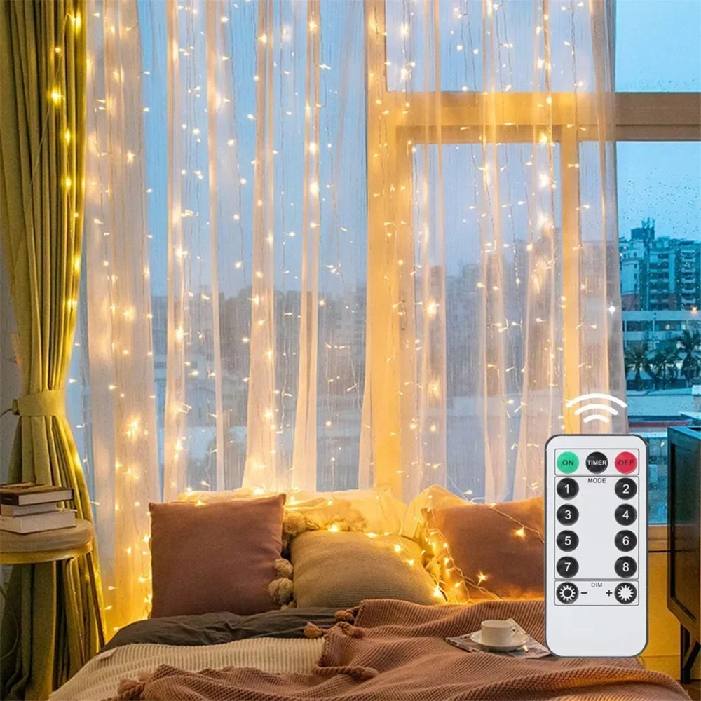 3/6 متر USB LED الستار 8 طرق التحكم عن بعد أضواء عطلة الزفاف جارلاند لغرفة النوم غرفة المعيشة ديكور زينة عيد الميلاد