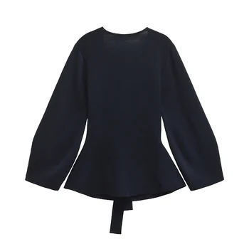 Women's Knit V-Neck Belted Blazer 3 Spring Women Shoulder Pad Belt Knit Blazer Women Retro V-neck Long Sleeve Versatile Female Coat Women Clothes 9598/128 3