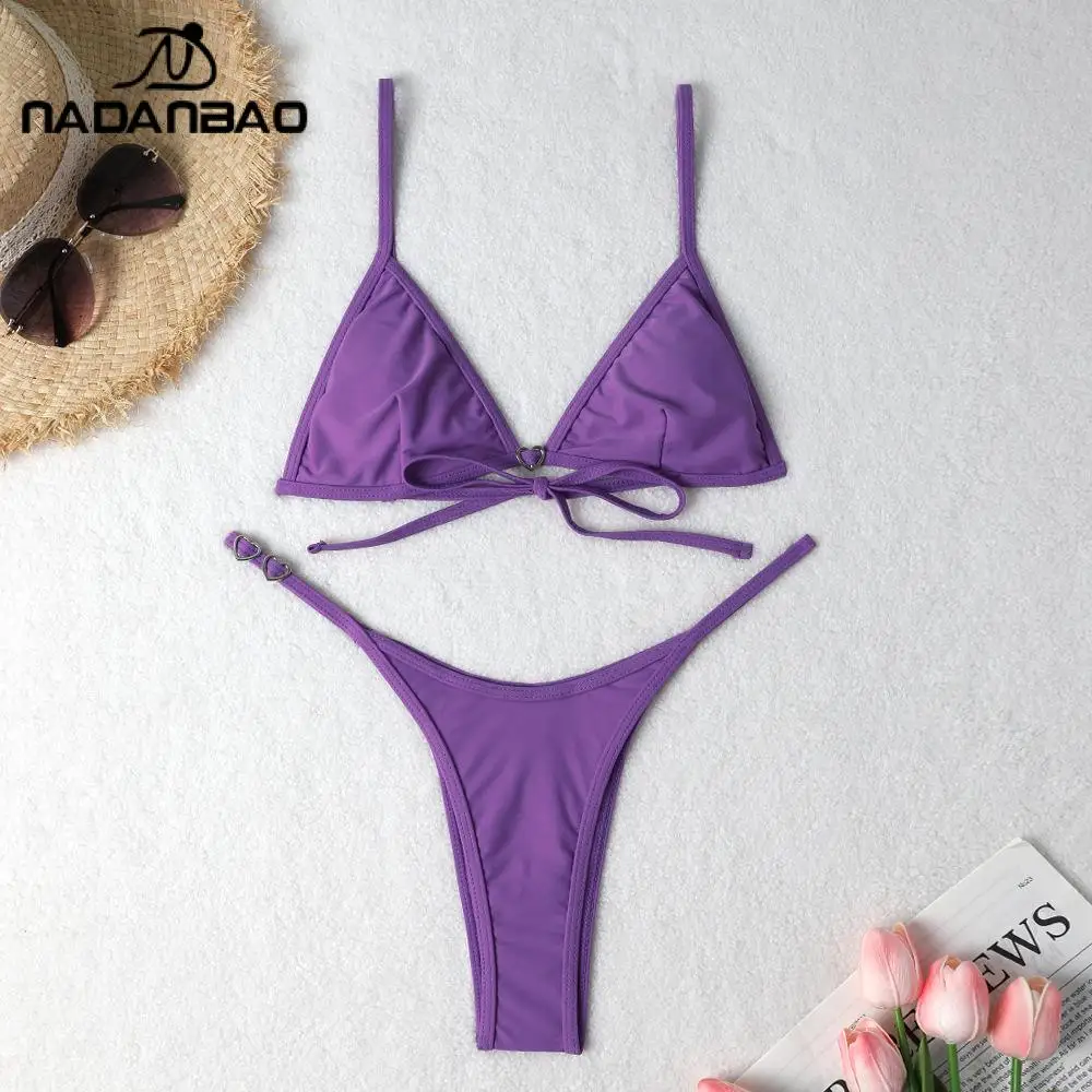 Nadanbao nouveau amour Bikini Sexy dos nu maillot de bain deux pièces Bikini ensemble rembourré baigneur maillot de bain plage maillot de bain décontracté 2025