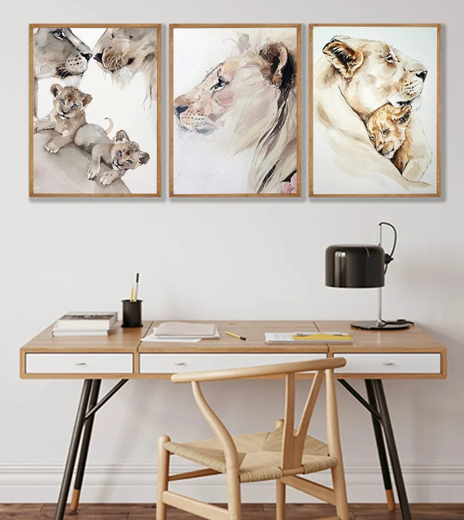 Modern Animal Wall Art Poster Loving Lion Family Canvas Painting Print for Living Room Picture Home Wall Decoration Cuadros