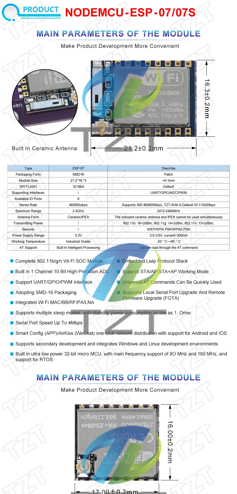 1/3 Stück Typ-C USB Nodemcu Lua ESP8266 Entwicklungsboard Serielles Drahtloses WIFI CH340 ESP-07/07S Modul für Arduino – Detail 1