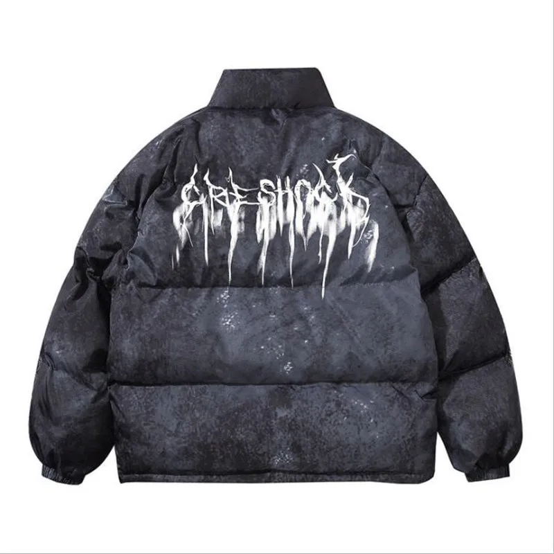 Mężczyźni Hip Hop Oversize wyściełana kurtka bomberka płaszcz Streetwear kurtka Graffiti Parka bawełna Harajuku zimowa kurtka puchowa płaszcz znosić