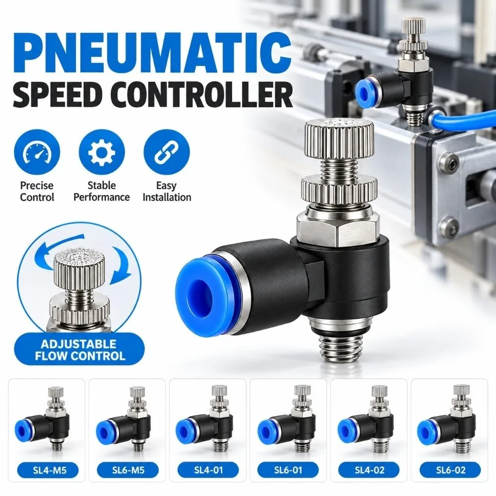 OD 4mm Pneumatic Speed Controller Adjustable Elbow Connector Pneumatic Throttle Valve Quick Push Connect Wear Resistant
