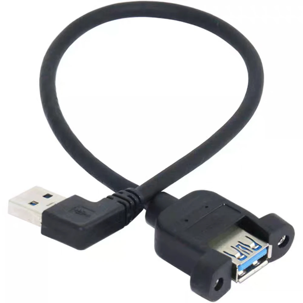 كابل بيانات ممتد USB 3.0 ذكر إلى أنثى محول 90 درجة مع فتحة لولبية، كابل بيانات الكمبيوتر المحمول المثبت على السيارة خط الزاوية اليمنى 0 #3