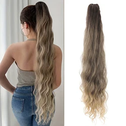 32 inch long soft and natural water ripple curl clip ponytail wig suitable for girls high-quality synthetic wig easy to wear