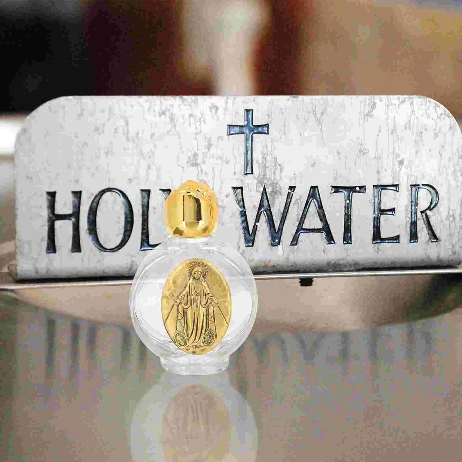 

2 Pcs Vintage Metal Holy Water Bottles Glass Refillable Religious Blessing Portable Lightweight Ceremony Favors Baptism