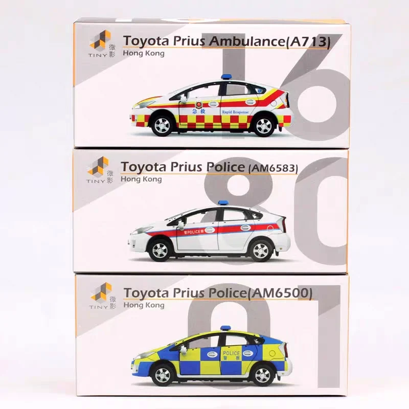 TINY 1: 64 Hong Kong Police Ambulance Prius Door Can Be Opene Series Alloy Die Casting Model Collect Ornaments