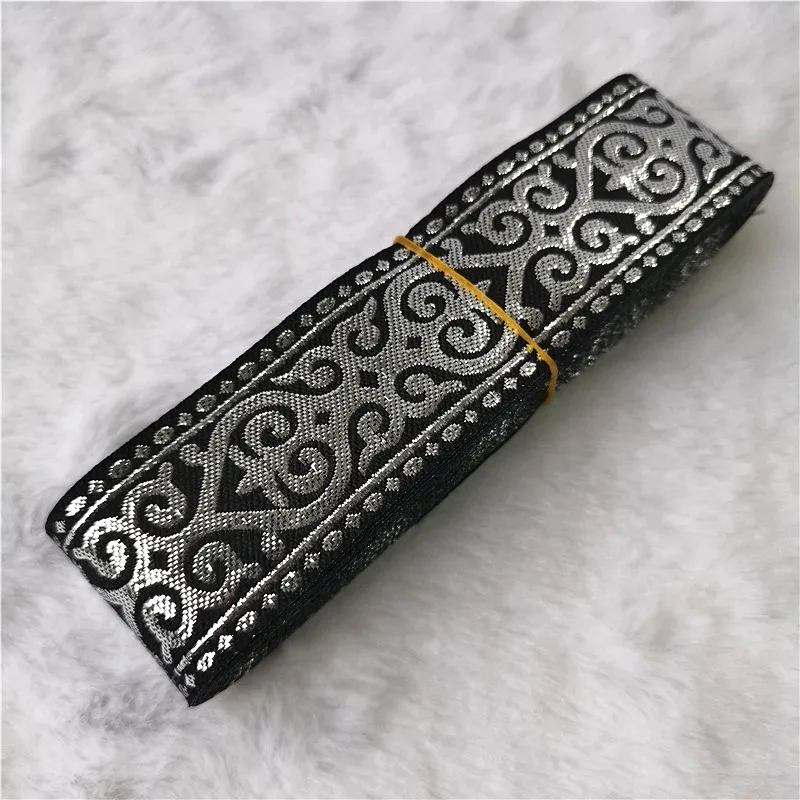 7Meters 33mm Gold Silver Shining Vintage Ethnic Embroidery Ribbon Boho Lace Trim DIY Clothes Bag Accessories Embroidered Fabric