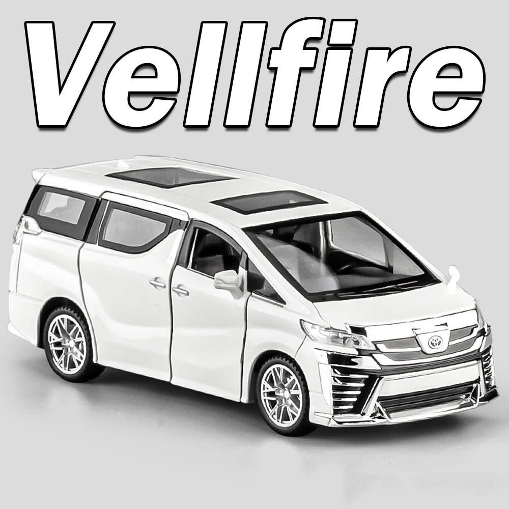 1:32 Vellfire LM300H MPV Model Speelgoedauto's Legering Diecast Deuren Geopend Trek Geluid Licht Prachtige Interieur Decoratie Auto Speelgoed