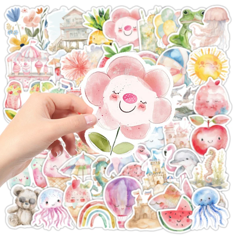 50PCS Summer Watercolor Graffiti Stickers DIY Decoration Helmet Laptop Suitcase Stationery Art Colorful Decals Kids Toys Gift