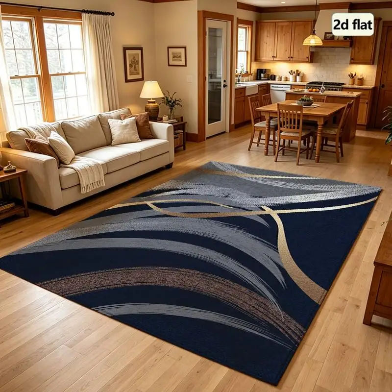 1PC Abstract Swirl Dark Blue Gray Gold Area Rug Outdoor Rug For Outdoor Front Door Rugs Small Living Room Rugs Modern Washable Rug Western Home Decor Outdoor Office Bathroom Entryway