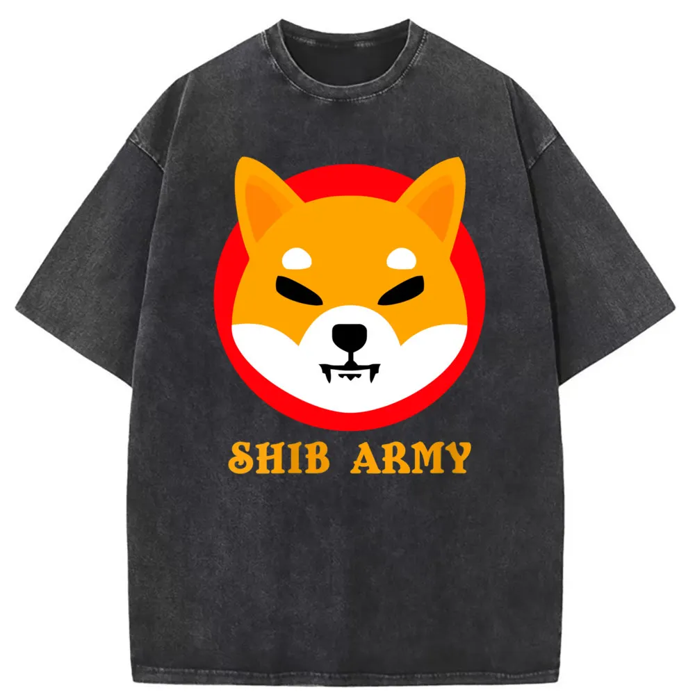 Shib Army Cute Dog Graphic Man Women T-shirts Vintage Cotton Sweatshirts Long Sleeve Tee Shirt Men Printed Washed Tshirts