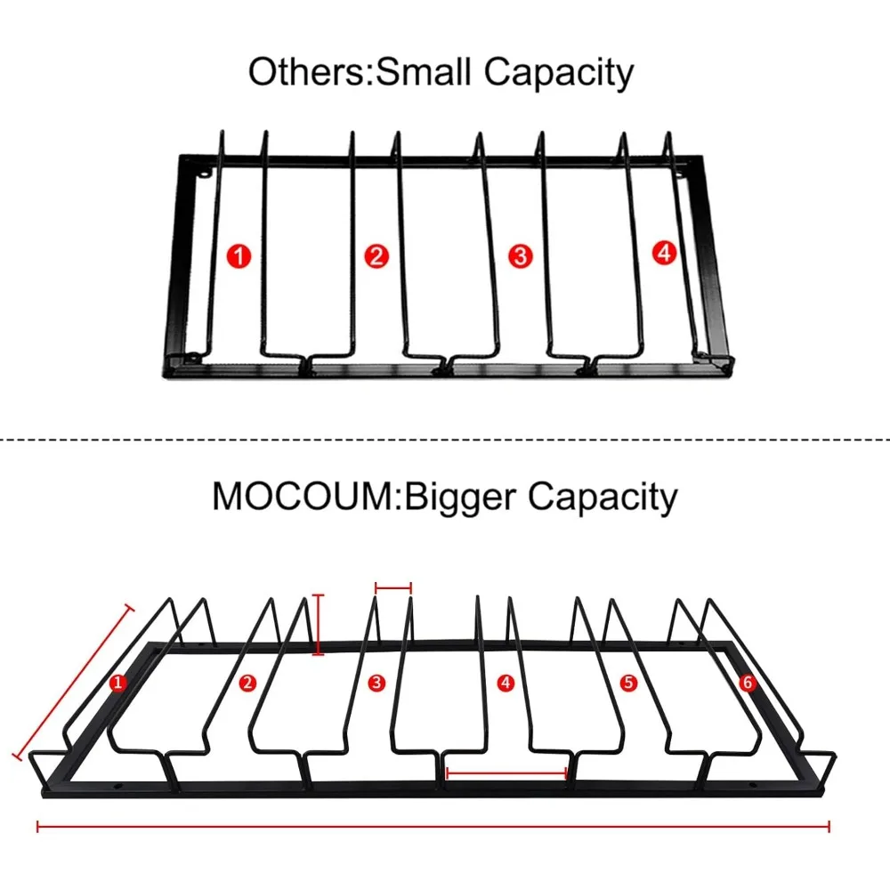 Under Cabinet Stemware Rack 6-Row Wine Glass Holder Storage Hanger for Kitchen Bar Black 2-Pack