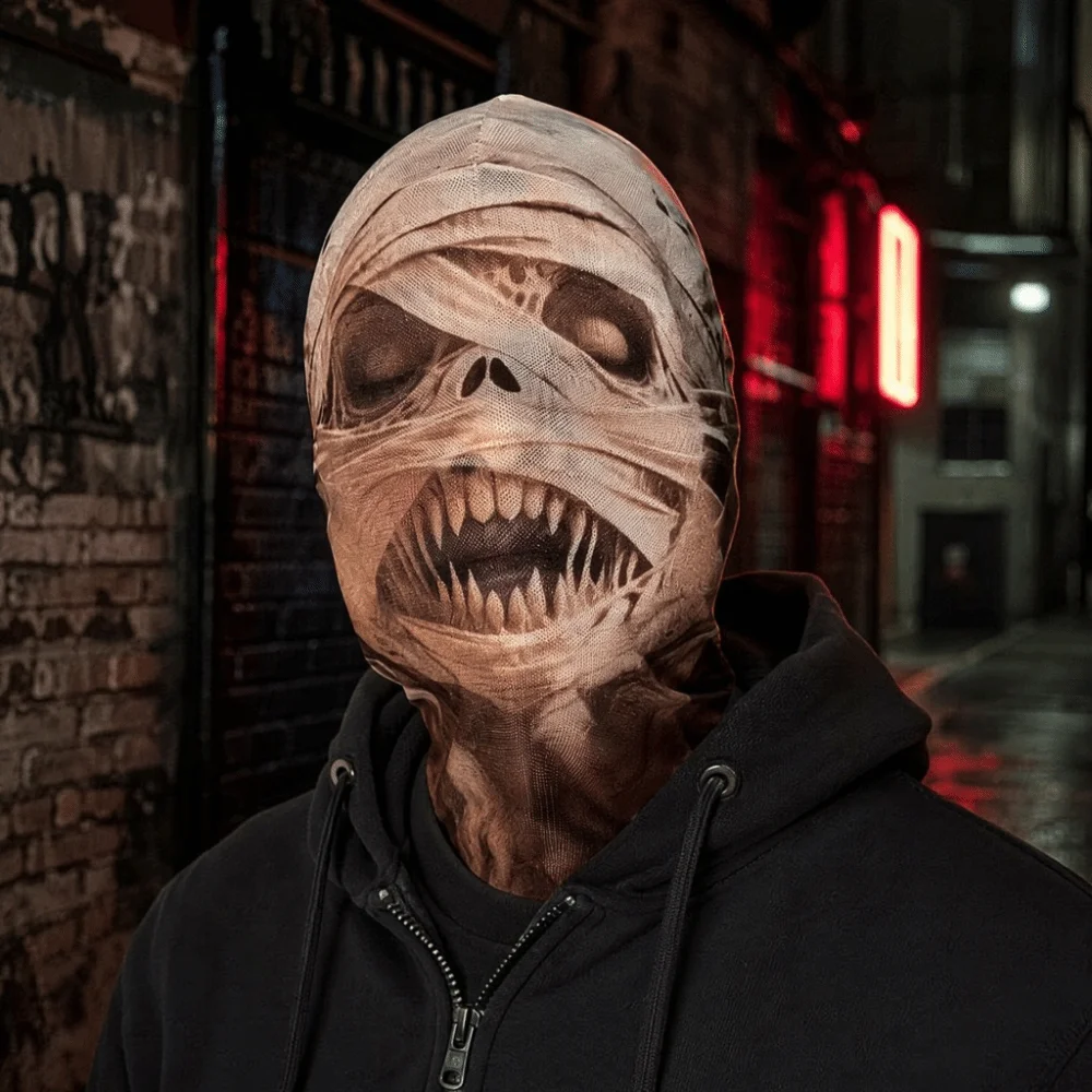 Creative 2D Flat 3D Digital Print Mask Breathable Terrifying Cosplay Horror Mask Lightweight Elastic Mesh Mask Cosplay Event