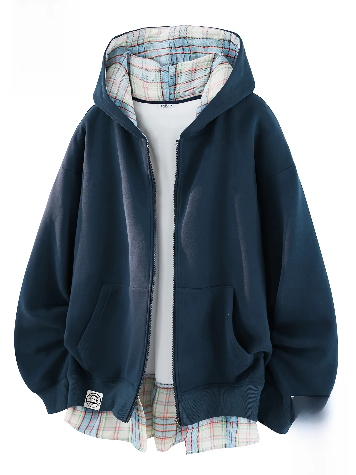 

PaulFrank Plaid Hoodie Long Sve Loose Men's Winter Casual New Sle Jaet Comfortable Cotton Polyester Blend Zipper Closure