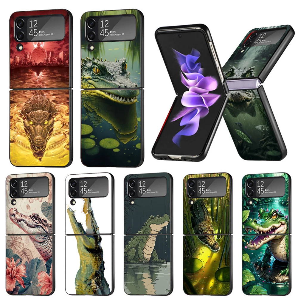 Crocodile Animal Phone Case For Samsung Galaxy Z Flip6 5G Flip5 Flip4 Flip3 ZFlip 6 3 4 5 Hard PC shockproof Back Cover