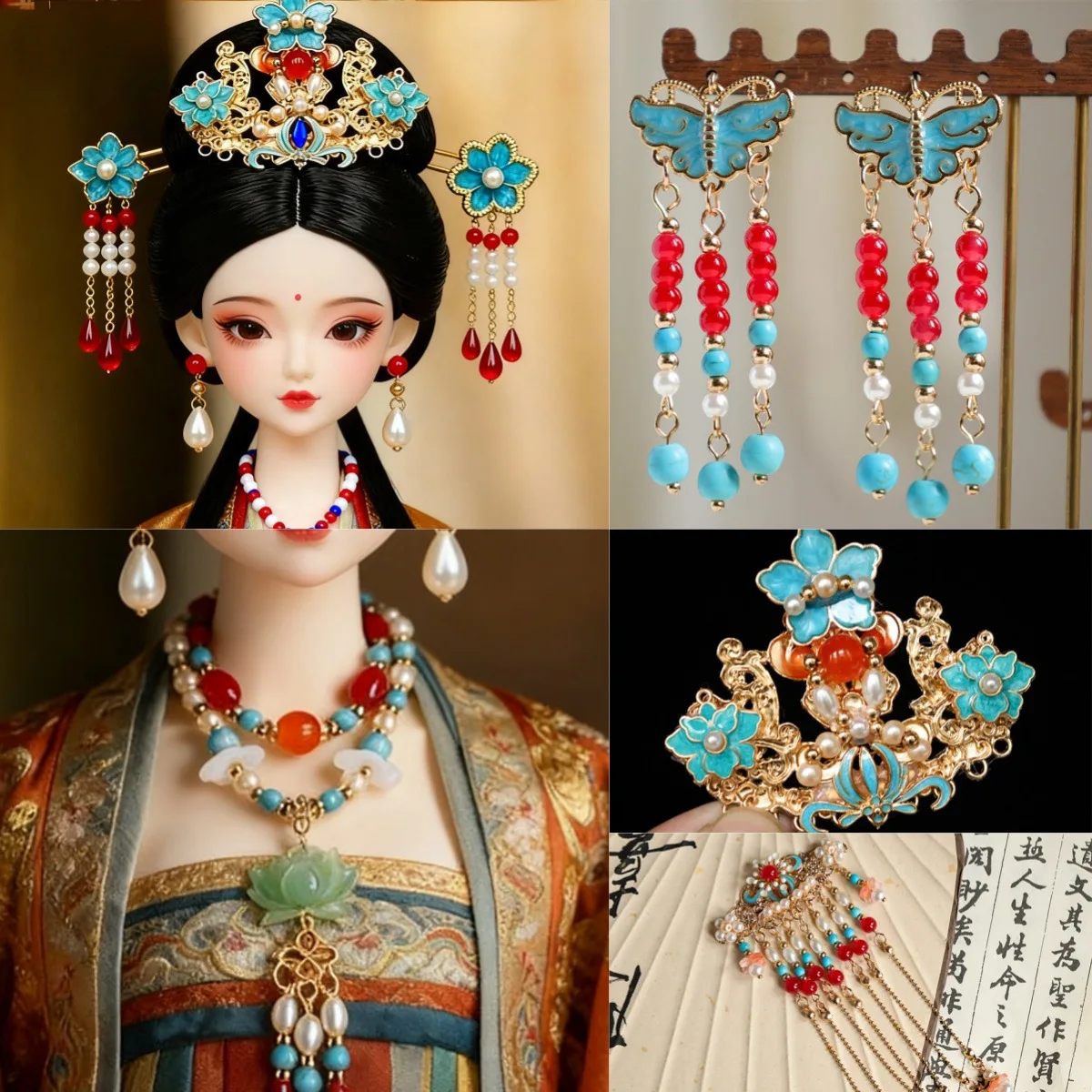 Luxury Hanfu Chinese-style Jewellery Part Tang Dynasty/Ming Dynasty Style Retro Hairpin Headdress/Earring/Necklace For 30cm Doll