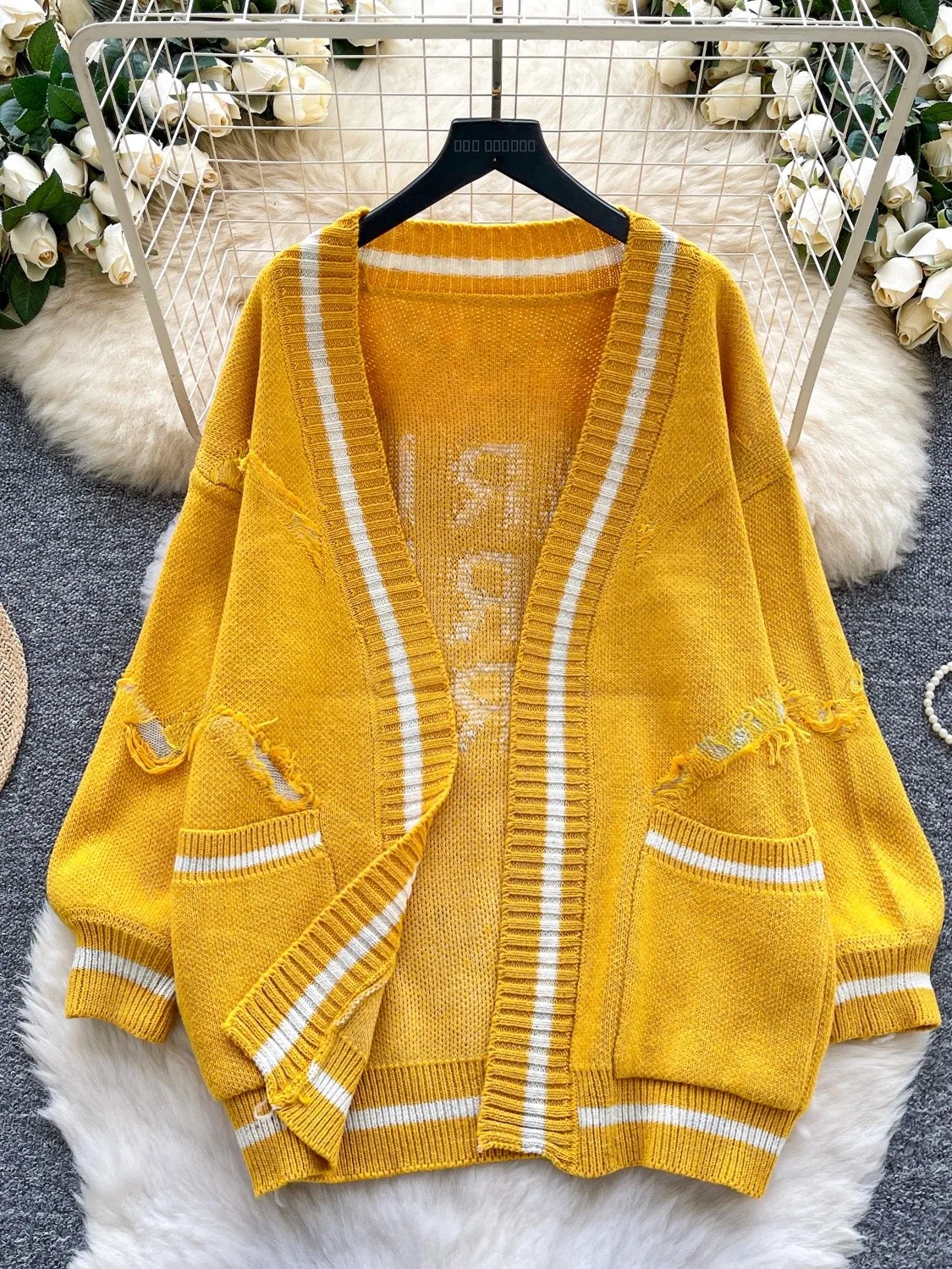 

Korean Sle Loose Long Sve Knitted Cardigan Women's Outerwear Faion bet Design Autumn Winter Versatile Sweater Jaet