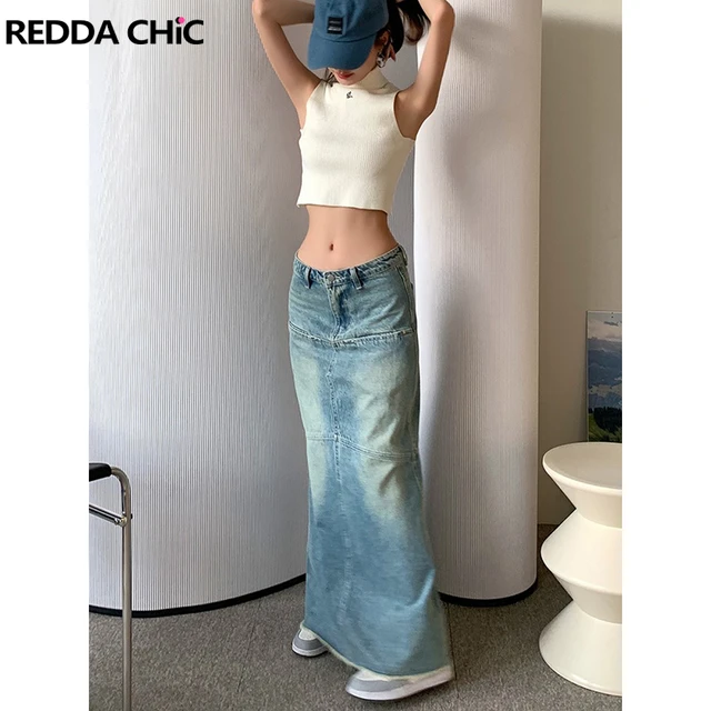 REDDACHiC Y2K Low waist Denim Skirt Women Maxi Long Fishtail Skirt Tall Girl Friendly Jean Skirts 90s Vintage Korean Streetwear AliExpress 200000345