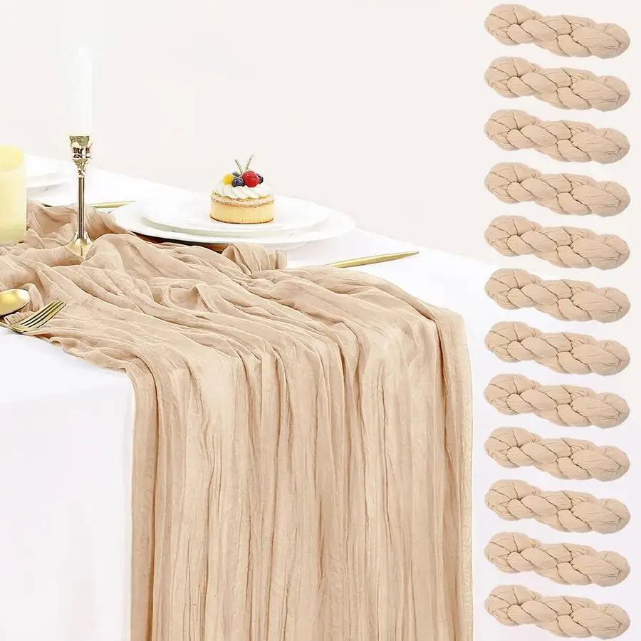 

Pack Champagne Cheesecloth Table Runner 35x120 Inches, New Year Cheese Cloth Table Runner 10FT Boho Sheer Gauze Runner for Brida
