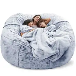 Fluffy Faux Fur Bean Bag Capa, macio, quente, 7FT, 183x90cm, gigante, pufe, beanbag, sofá, relaxar, cadeira reclinável, preguiçoso sofá casaco