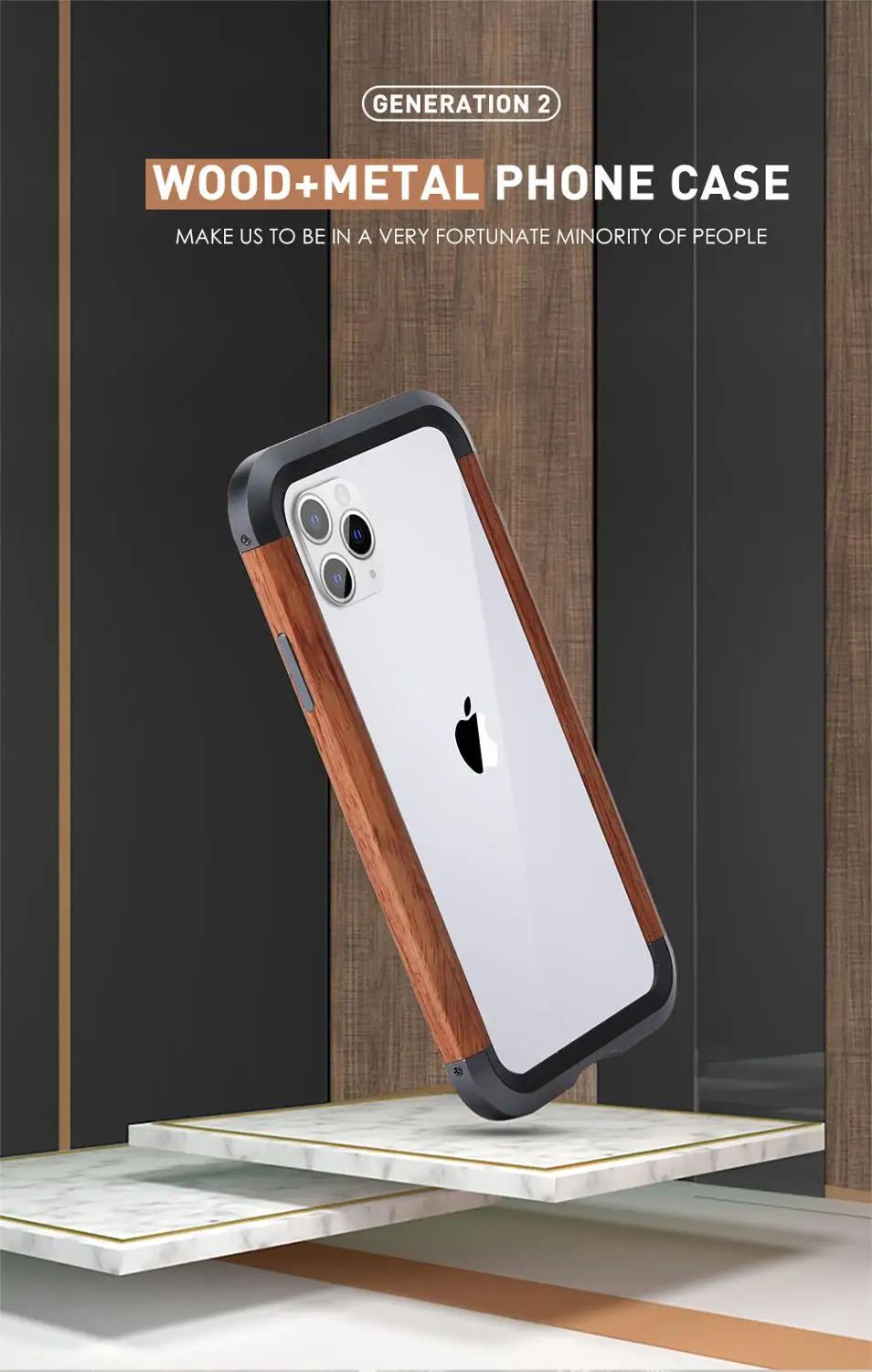 

R-just Luxury Aluminum Metal Wood Bumper Case For Iphone 11 Pro Max X Xs Xr Xs Max Slim Natural Wood 11 Pro/11 Brand Phone Cover