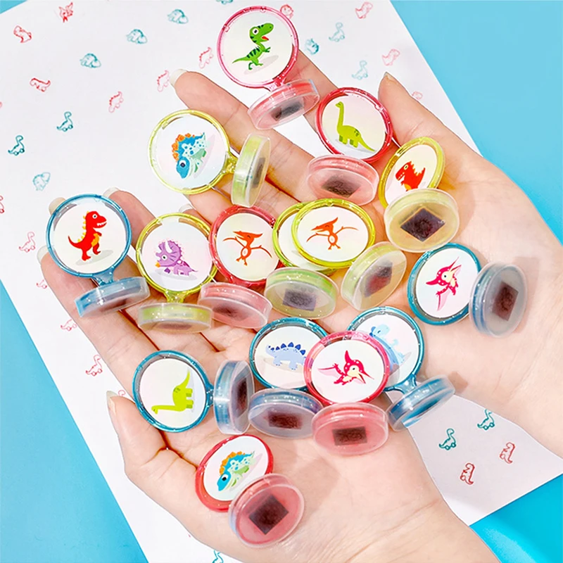 20 pçs dos desenhos animados dinossauro auto-tinta selos brinquedo para crianças festa de aniversário favores suprimentos de evento menino menina presentes goody saco pinata enchimentos