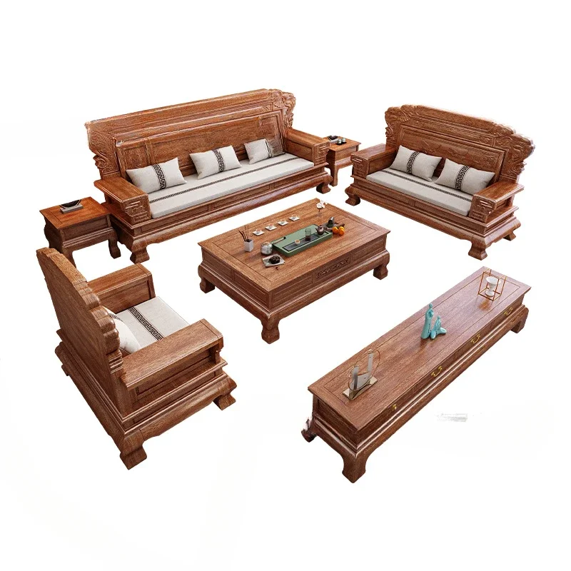 Golden rosewood solid wood sofa living room combination set villa winter and summer dual-purpose furniture sofa