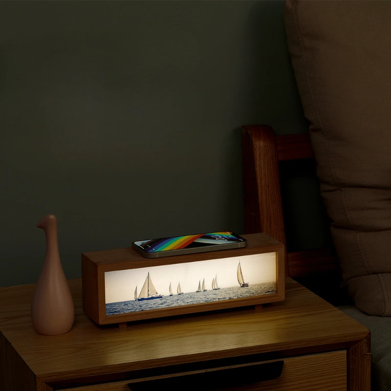 Wood grain wireless light filling painting three-color light touch adjustment bedside ornament light