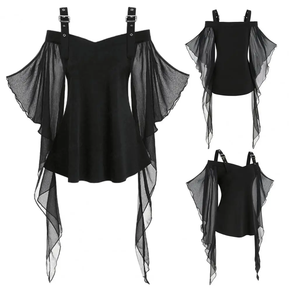 V-neck Slim Fit Top Women Slim Fit Top Halloween Party Costume Women's Bat Sleeve Lace Tassel Top Adjustable Shoulder Strap