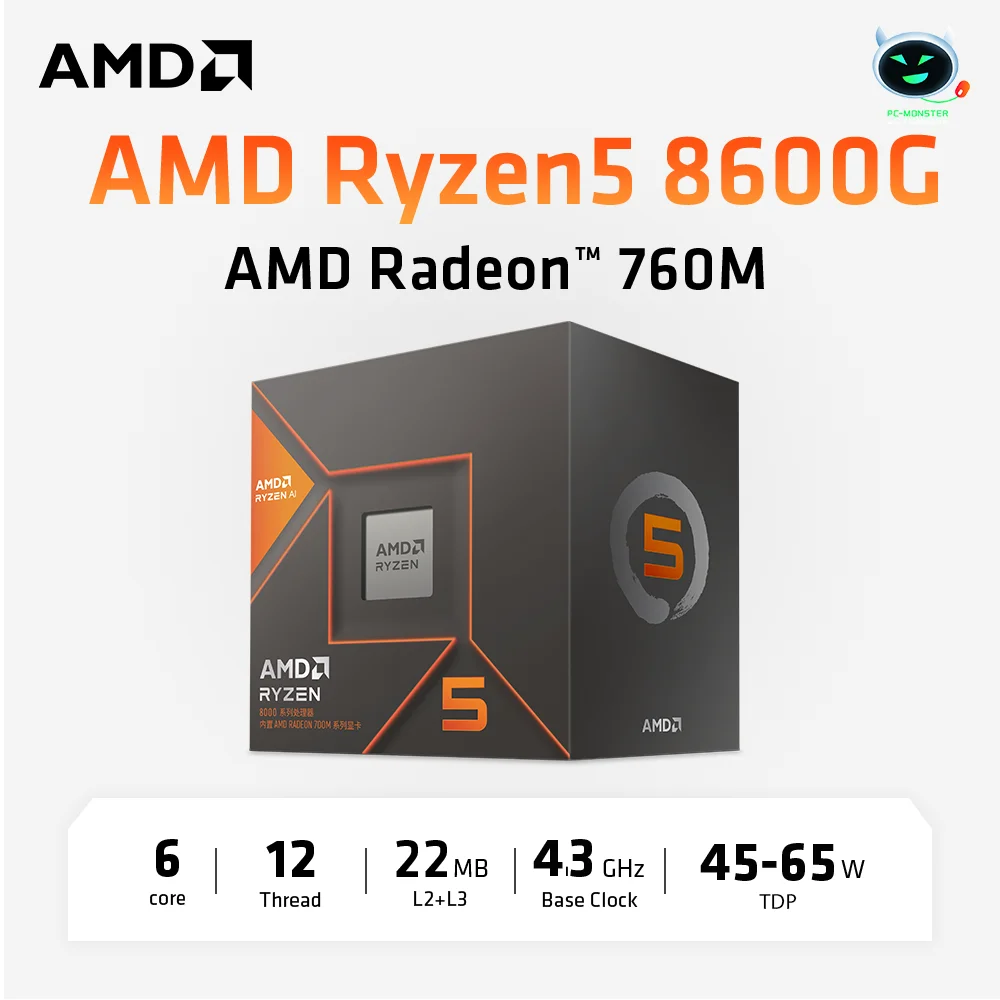 

Процессор AMD Ryzen 5 8600G AM5 R5 8600G Box 65 Вт L3 = 22 МБ встроенная графика 4,2 ГГц 6-ядерный 12-поточный процессор 4 нм игровой Новый