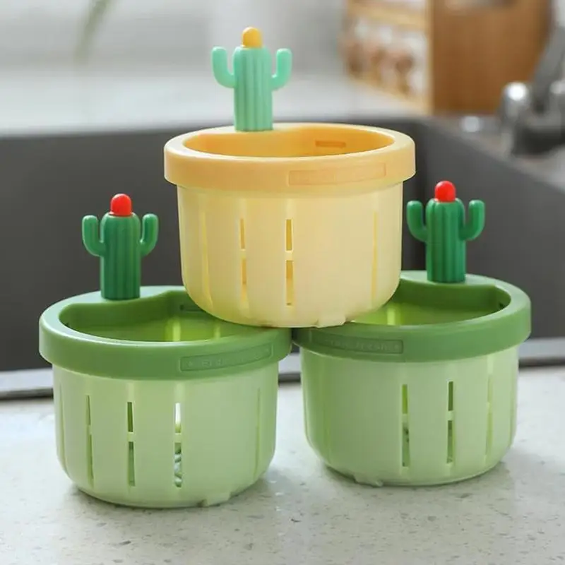 Sink Drain Basket Cartoon Cactus Design Kitchen Sink Strainer Garbage Filter Shelf Strainer Multifunctional Drainage Basket