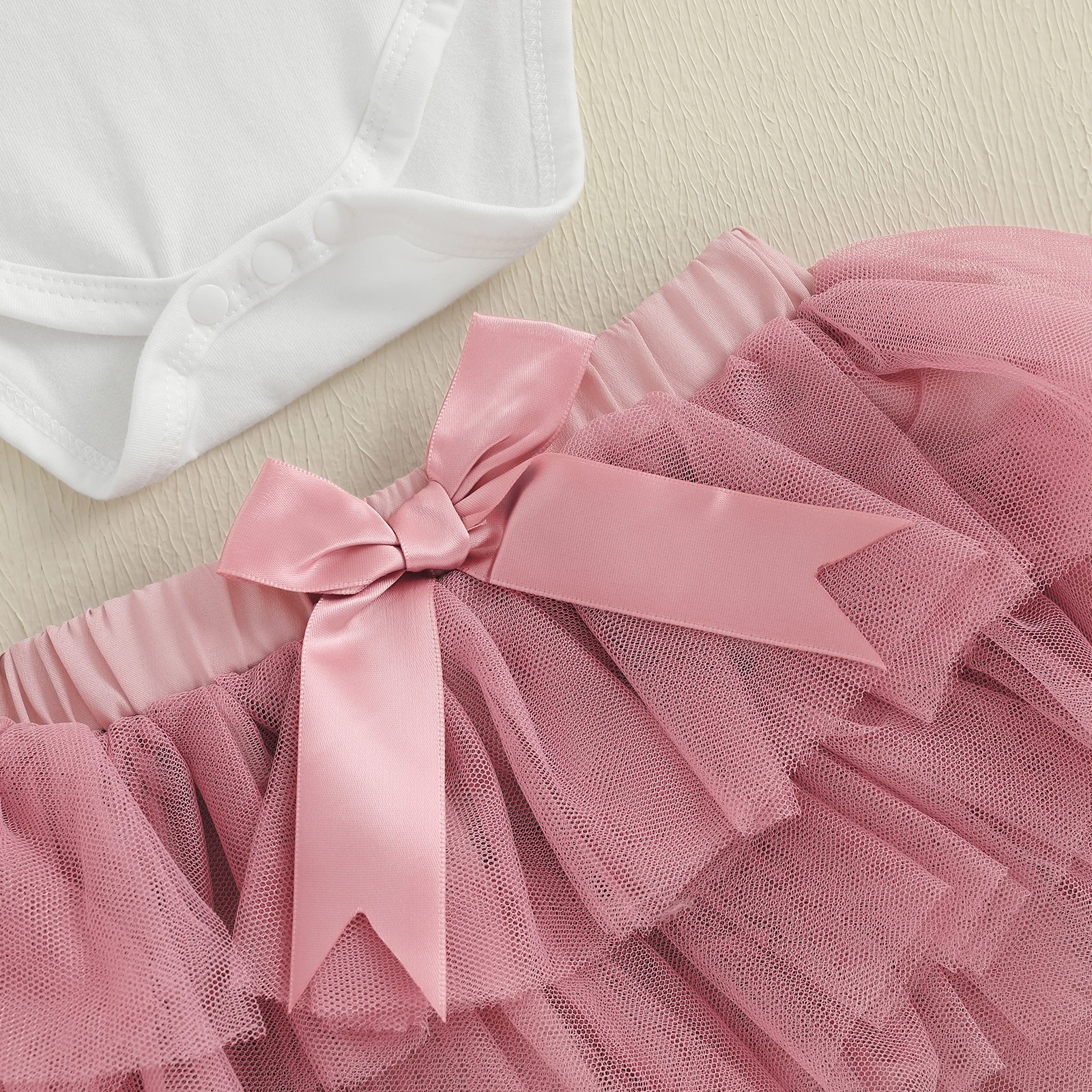 Tregren 6-18M Infant Baby Girl 1st Birthday Outfits Cute Lace Sleeve Letter Print Romper + Bow Tulle Skirt + Headband 3pcs Sets