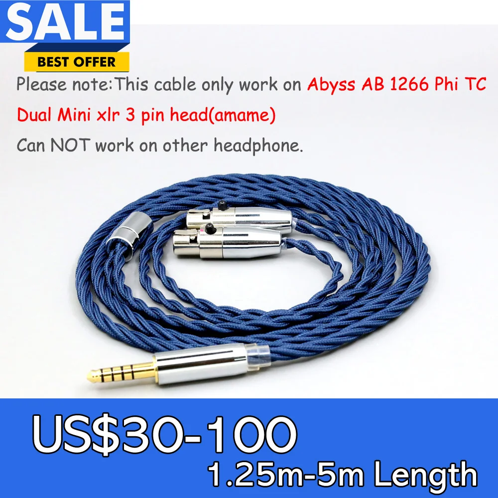 99% Pure Silver OCC Graphene Alloy Full Sleeved Earphone Cable For Abyss AB 1266 Phi TC Dual Mini xlr 3 pin head(amame) LN008606