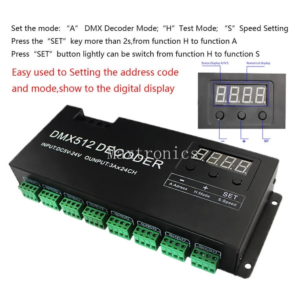 DC12V-24V RGB Strip Light DMX512 Controller 24 Channel DMX Decoder with RJ45 and XLR Plug For Decoder 72A DMX LED Dimmer Driver