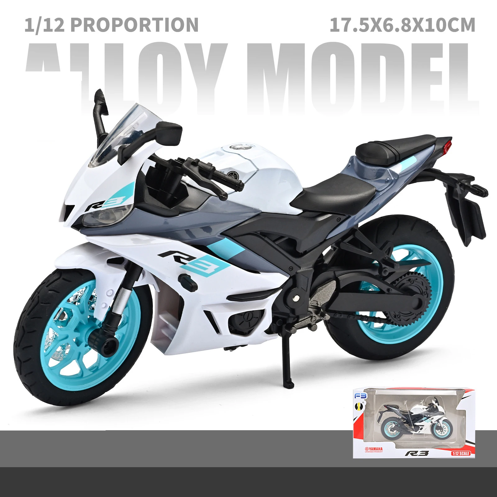 1:12 YAMAHA YZF-R3 YZFR3 aleación a presión modelo de motocicleta colección de vehículos sonido y luz todoterreno Autocycle juguetes Coche