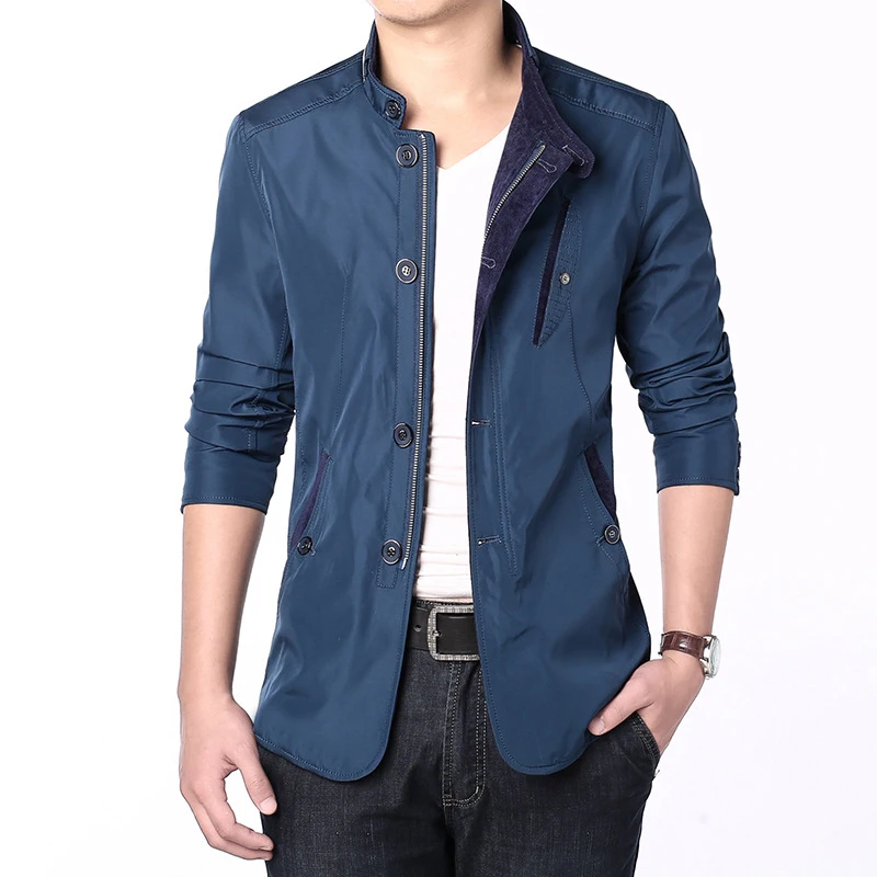 

Мужской деловой тренчкот весна-осень 2026, повседневное мужское пальто с воротником-стойкой, приталенная ветровка, одежда