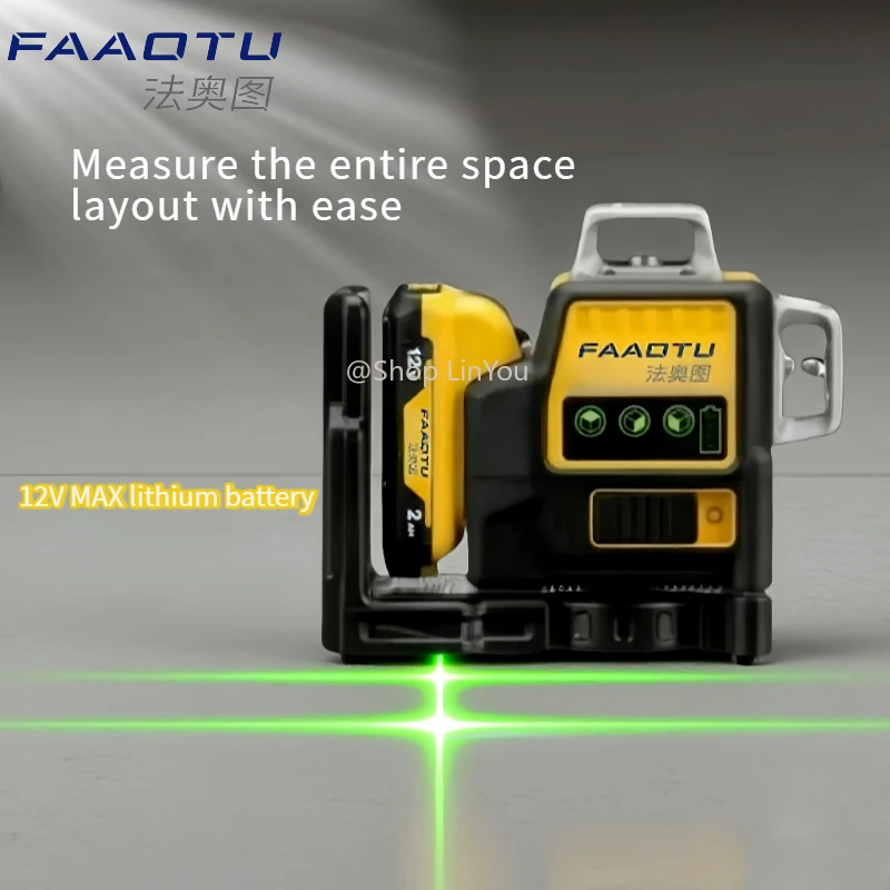 FAAOTU 089LG 3 Seiten * 360 Grad vertikale Linien Laser Level Horizontal 12 V Lithium-Batterie Grünes Licht Level Meter Outdoor