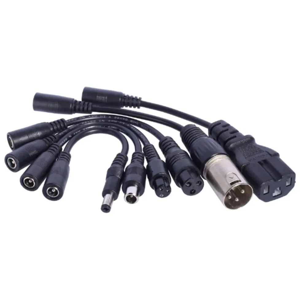 DC 5.5x2.1mm Female Power Cable Adapter to M12 M16 3Pin XLR RCA 8.0x1.6 5.5x2.5 IEC C13 for E-Bike Scooter Charger Accessories